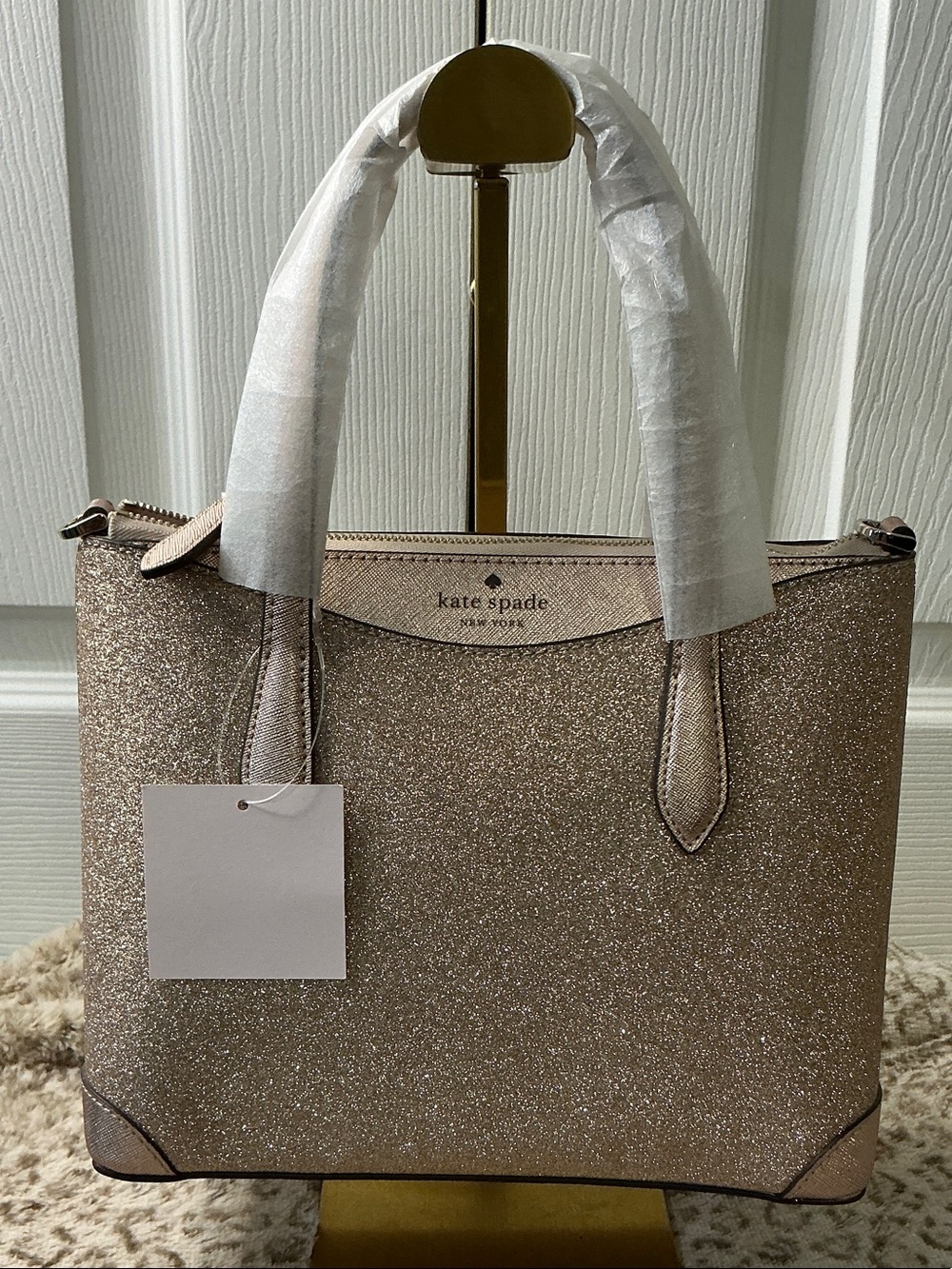 Kate Spade Shimmy Glitter Satchel (Style K4625) With Structured Top Handles.